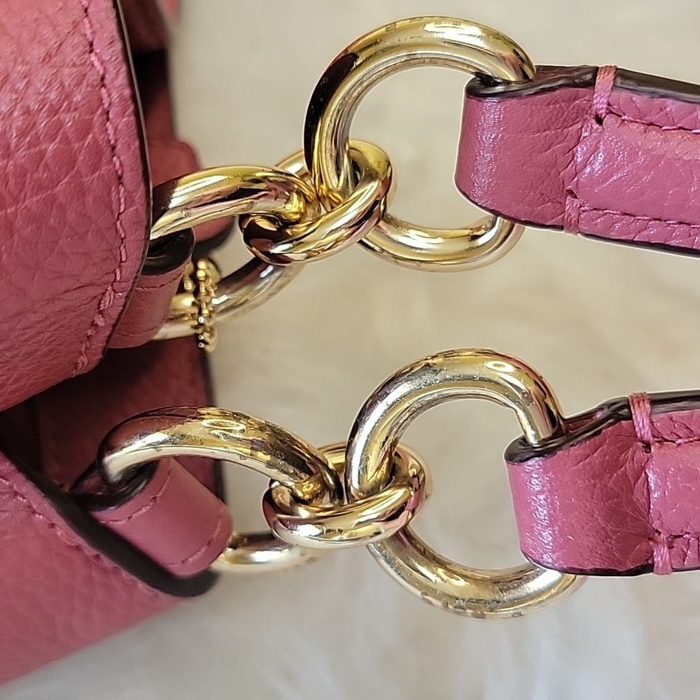 COACH Lexy Large Pink Rose Pebbled Leather Suede Double Handle Shoulder‎ Bag - Picture 13 of 13